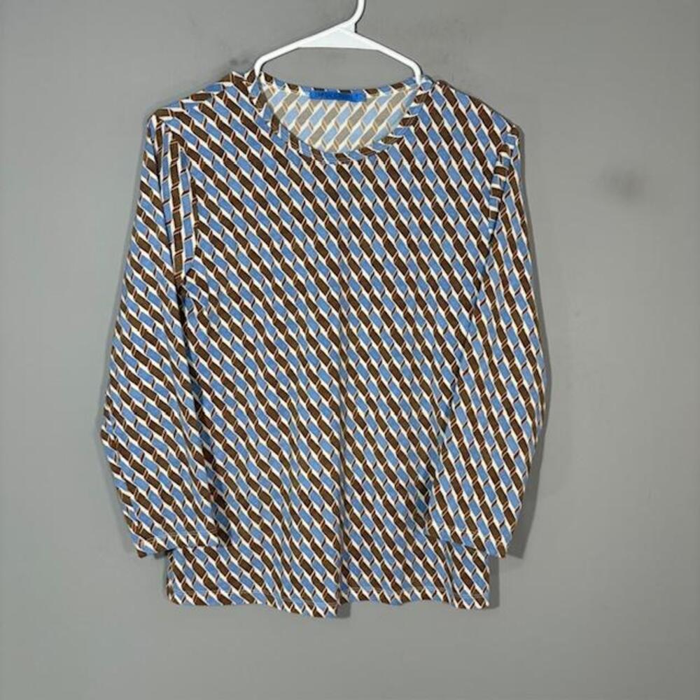 J. McLaughlin Blouse Womens Small Multicolor Geo Boat Neck Long Sleeve Top